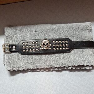 Black Leather Skull Bracelet